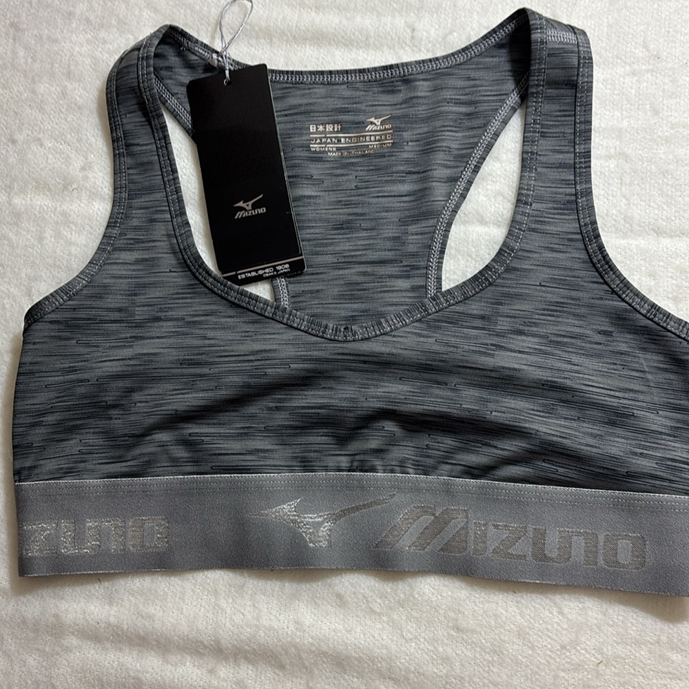 MIZUNO Crop Top Sports Bra Elastic Band Gray SZ M NWT